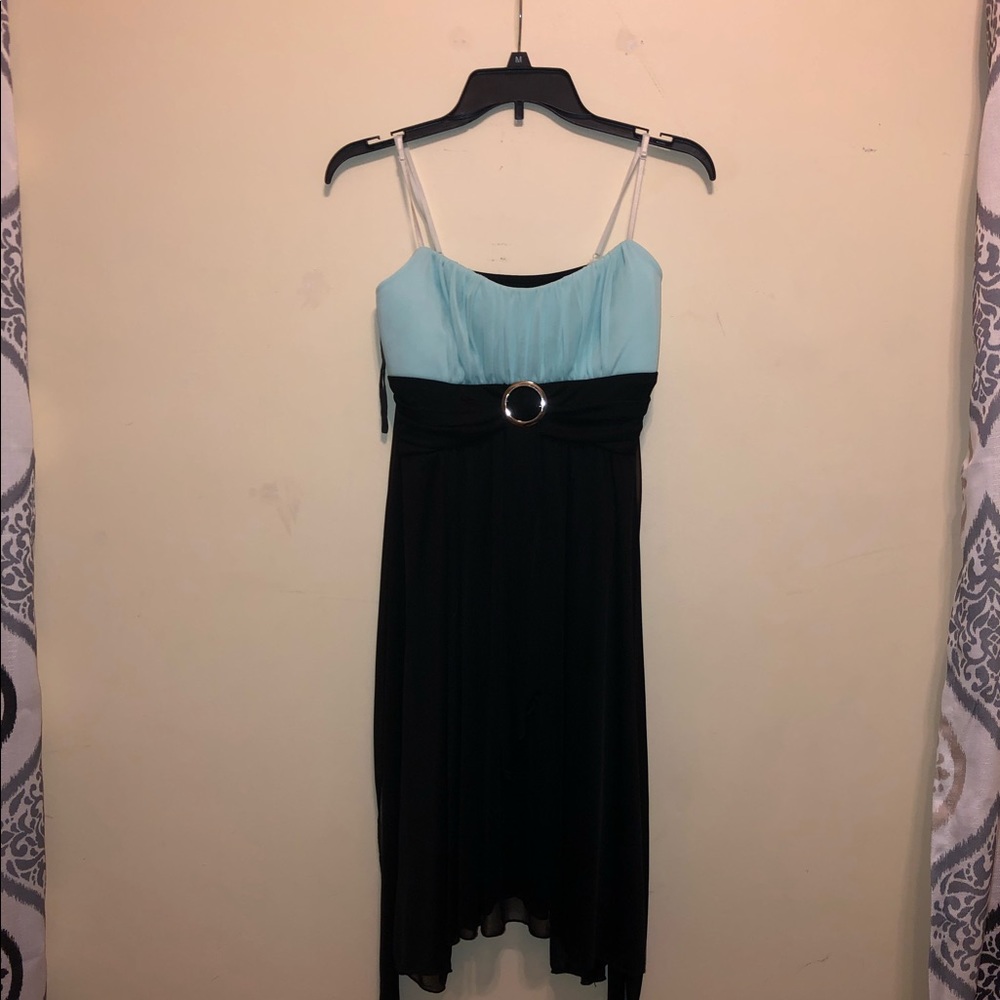 Knee High Turquoise and Black Formal Dress